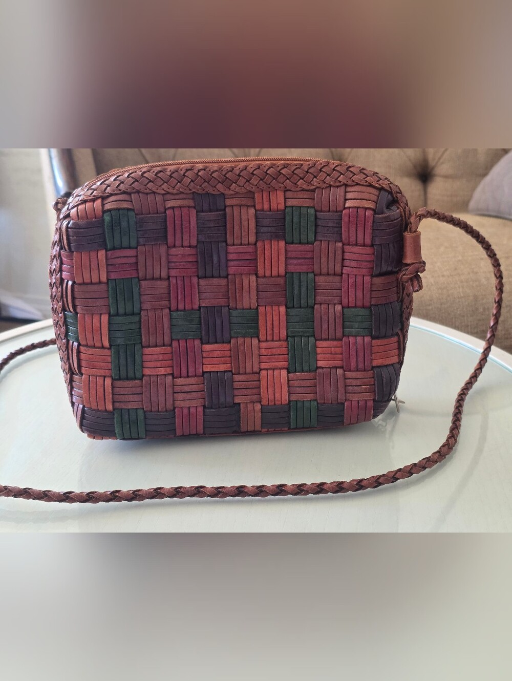 Cem Vintage Small Multicolor Woven Leather Crossbody Bag Leather Made In Brazil